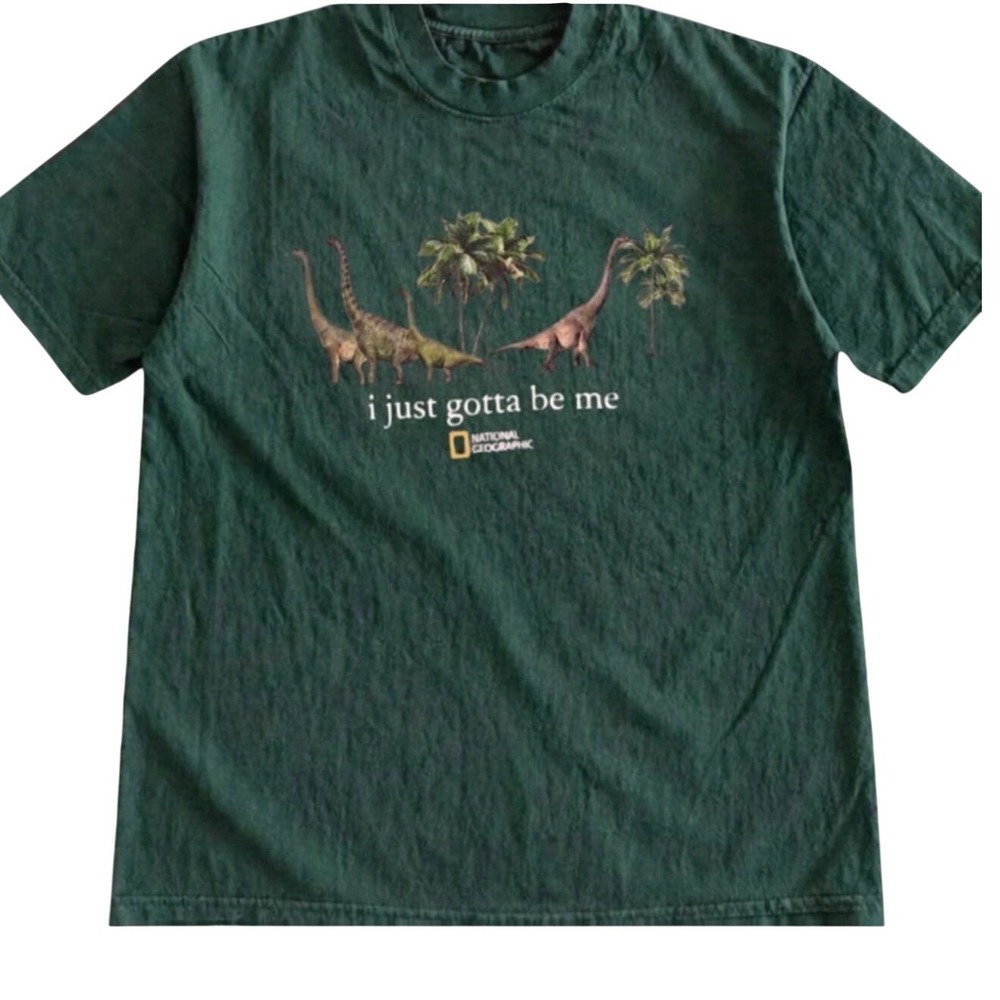 National Geographic Dinosaur T-Shirt Green Gildan Cotton I Just Gotta Be Me XL
